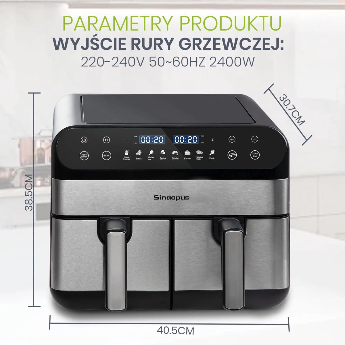 Zimoros Dubbele Airfryer - 2 Manden - 10 L inhoud - Twee kookzones - Kijkvenster - Zwart - Heteluchtfriteuse - HeteLucht Oven — afbeelding 1