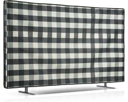 Beschermhoes voor 65 inch TV - Linnen TV Hoes in Zwart/Lichtgrijs/Wit Ruitpatroon