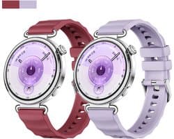 Stravo 2-Pack 18mm Siliconen Smartwatch Bandjes Geschikt voor Garmin Vivoactive 4s 3s / Venu 3s 2s / Forerunner 265s 255s / Venu 4 41mm – Siliconen Horlogebandjes voor Huawei Watch GT 4 41mm / GT 5 41mm / GT 6 41mm – Paars + Wijnrood