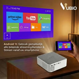 VUBIO Vortex Mini Beamer 4K | ANDROID | WIFI | AI Color Engine | 19200 Lumen | Max 300" | 3D Ready | Automatische Keystone | 2 Ingebouwde Speakers | LED Mini Projector — thumbnail 4