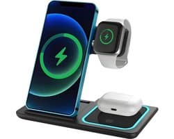 Nuvance Draadloze Oplader - 3 in 1 - 15W - Oplaadstation - Snellader - Wireless Charger - Geschikt voor Apple Smartwatch & Oortjes