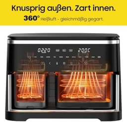 Dubbele lucht friteuse met touchscreen - 11 liter capaciteit - Airfryer - twee lades — thumbnail 9
