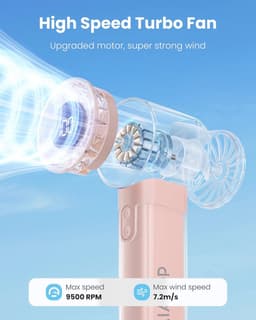Gaiatop Draagbare handheld turbo-ventilator, 1-100 instelbare hoge snelheden, 3-20 uur koeltijden, 4800 mAh USB oplaadbare draagbare kleine handventilatoren met sleutelkoord voor buiten, reizen, thuis — thumbnail 5