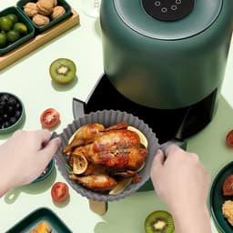 Siliconen airfryer-binnenvoering, 2-pack herbruikbaar, siliconen airfryer-binnenvoering, hittebestendig antiaanbakaccessoire voor airfryer, dubbellaags hetelucht-siliconenmand，200*160*75mm — thumbnail 3