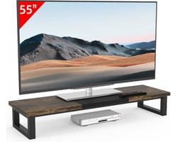 Grote TV-verhoger voor 32-55 inch televisies, 45 inch, stalen poten, dubbele standaard, rustiek bruin