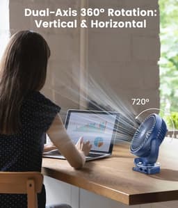 Kleine Oplaadbare Clip-on Ventilator - 12000mAh Batterij, 3 Snelheden, Sterke Luchtstroom, USB Ventilator voor Kantoor en Wandelen — thumbnail 2
