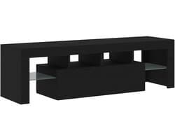 TV-meubel met LED verlichting 140x36,5x40cm gesneden hout zwart eiken