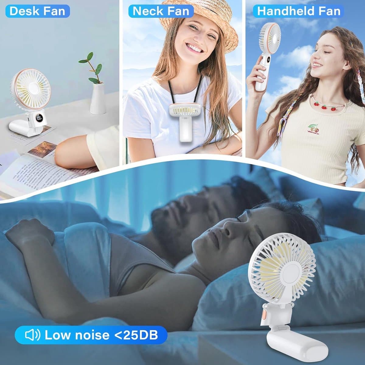 Draagbare Oplaadbare Ventilator met 180° Verstelbare Vouwfunctie - 6-snelheden, Stille Handventilator, USB Oplaadbaar, Weergave van Batterijniveau — afbeelding 1