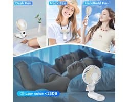 Draagbare Oplaadbare Ventilator met 180° Verstelbare Vouwfunctie - 6-snelheden, Stille Handventilator, USB Oplaadbaar, Weergave van Batterijniveau