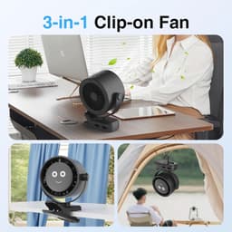 Draagbare USB Mini Desk Fan - 4000mAh, LED Scherm, 5 Snelheden, 360° Rotatie, Hangclip — thumbnail 2