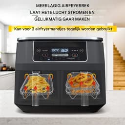 Grillrooster voor airfryer - Drielagig droogrek - Met klemmen en uitschuifbare poten - Rechthoekig grillrooster van roestvrij staal - Geschikt voor de Ninja airfryer met dubbele mand — thumbnail 6