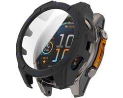 Screenprotector case - geschikt voor Garmin Tactix 8 AMOLED 47mm - full cover hoesje - gehard glas - 47 mm - volledige bescherming - zwart blauw