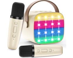 Kinder Karaoke Machine met 2 Draadloze Micros - Draagbare Bluetooth Luidspreker, Stemverandering, LED Lichten, Muziek Speelgoed voor Meisjes en Jongens
