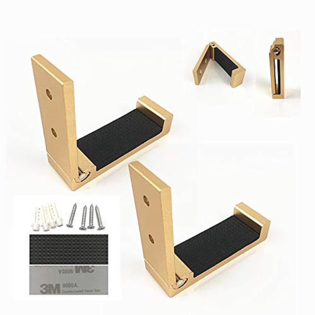 Opvouwbare Hoofdtelefoon Houder Wandbevestiging - Aluminium Wandhanger met Sterke Plakband en Schroeven - Voor Alle Hoofdtelefoons — afbeelding 1