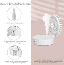 Draagbare Mini Ventilator Met Koele Verneveling - USB Oplaadbaar, 5 Snelheden, Vouwbaar en Geschikt voor Kantoor en Reizen — thumbnail 4