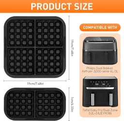 2 stuks wafelinzetstukken - geschikt voor Philips Airfryer 3000-serie (6L/3L) & Tefal EY9018 Airfryer - grijs — thumbnail 5