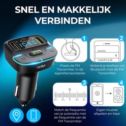 Carify® Bluetooth Transmitter - FM Transmitter voor auto - Carkit - Bluetooth Receiver - Autolader USB-C Snellader - BT 5.3 - 30W Supersnel Opladen - 2026 Model - Smart — thumbnail 5