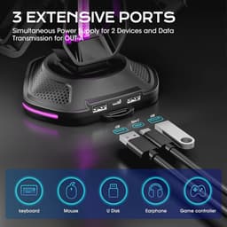 RGB Controller Houder met 9 Lichtmodi en USB Oplaadpoorten - Hoofdtelefoonstandaard voor Alle Koptelefoons en Controllers — thumbnail 2
