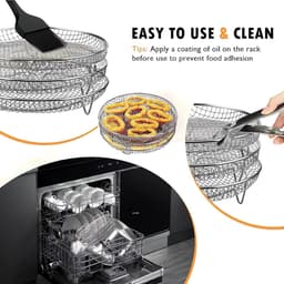 3 stuks ronde Airfryer Mand van roestvrij staal - Antiaanbaklaag voor eenvoudig schoonmaken - Rond grillrooster - Bakplaat - 20,5 * 20,5 * 8,5 cm - Geschikt voor Airfryers en ovens van 4,2-5,8 liter-zilver — thumbnail 2