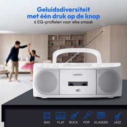 MEDION DRX-1 Plus Boombox (draagbare DAB+ & FM-radio, Bluetooth, cd-speler, MP3, cassette, hoofdtelefoonaansluiting, stereo, AUX, netstroom & batterijen) wit — thumbnail 4