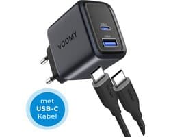 Voomy USB C Adapter 35W - Oplader - Snellader met Oplaadkabel - USB C Lader - Universeel - 1 USB-C & 1 USB-A Poort - Geschikt voor Laptop, telefoon, tablets en meer - Space Grey