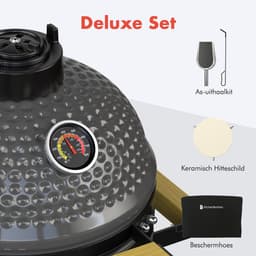 KitchenBrothers Kamado BBQ - 13 Inch Houtskool Barbecue - 27⌀ cm - PFAS-vrij - Deluxe Set - Egg BBQ met Accessoires inclusief Hoes - Grijs — thumbnail 5