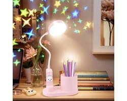 Kinderbureaulamp, dimbare LED-bedlamp, leeslamp met projector en pennenhouder, oplaadbare, draagbare bureaulamp voor studenten, slaapzalen en studeerkamers.