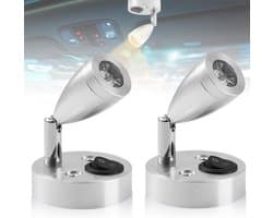 2-delige 12V LED-leeslamp voor campers en caravans - Binnenverlichting met verstelbare schakelaar - 3W - Warm wit 3000K - Voor maritiem gebruik