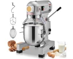 Commerciële Keukenmixer - Standmixer 10L - 550W - 3 Snelheden - RVS Mengkom - 3 Menghulpstukken - Deegmixer