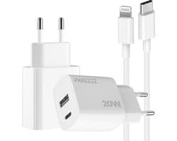 Phreeze usb C adapter 20 W met MFI gecertificeerde Lightning kabel geschikt voor iPhone en iPad - Snellader met 2 poorten
