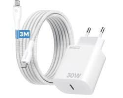 Usb C snellader geschikt voor iPhone 14 13 12 11 X 8 7 SE - 3 meter - 30W Power Delivery adapter met lange kabel