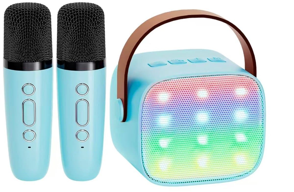 Karaokemachine - Wordt geleverd met 2 karaokemicrofoons - Premium Mini Karaokemachine - Kinderkaraokemachine met microfoon - Kinderdagcadeau/speelgoed - Geschikt voor kinderen van 3-12 jaar oud - Muziekluidspreker -Blauw — afbeelding 1