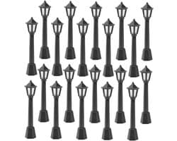 24-delig miniatuur spoorweglampmodel, miniatuur lantaarnpaal, straatlantaarn, kunststof eettafel en toneellamp