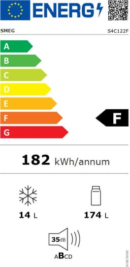 SMEG S4C122F – Inbouw Koel-Vriescombinatie – 188L – Sleepdeur – Energieklasse F – Wit — thumbnail 2