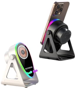 Fivesquare Wireless Mini RGB Speaker – 5W Sensor Induction Audio, 15W Wireless Charging & 180° Telefoonstandaard Witte — thumbnail 2