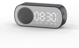 Bluetooth speaker wekker - met LED spiegeldisplay, radio, weersvoorspelling - twee alarmen met hoog volume, geschikt voor diepe slapers - zwart — thumbnail 1