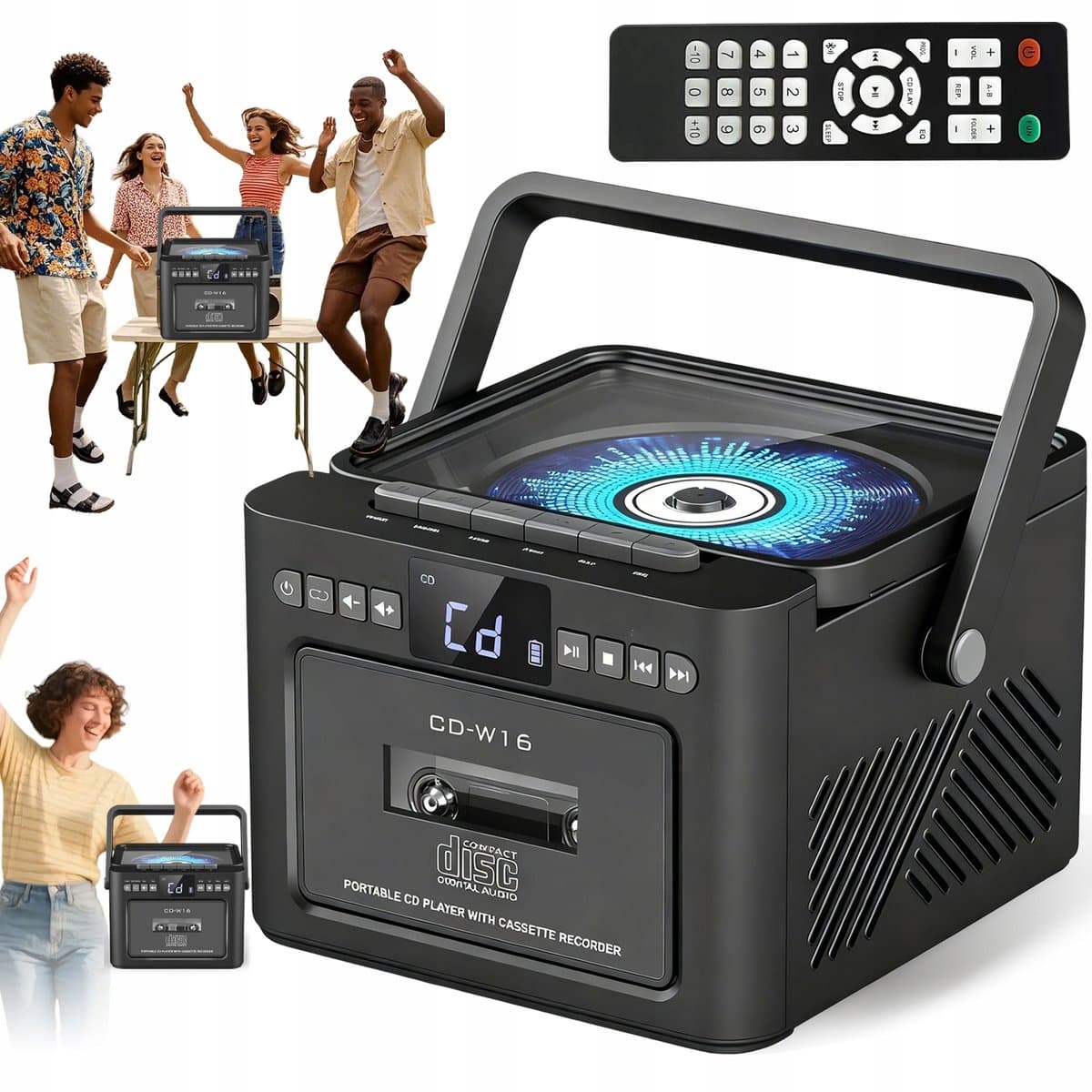 Retro muziekspeler - Bluetooth Speaker - Combispeler - CD speler - 5000mAh Batterij - CD/Cassette/Radio/Bluetooth - Met Afstandsbediening - Voor Binnen & Buiten - Zwart — afbeelding 1