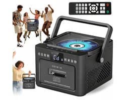 Retro muziekspeler - Bluetooth Speaker - Combispeler - CD speler - 5000mAh Batterij - CD/Cassette/Radio/Bluetooth - Met Afstandsbediening - Voor Binnen & Buiten - Zwart