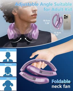 Draadloze Opvouwbare Nekventilator met 4 Snelheden - Draagbare USB Oplaadbare Ventilator in Paars — thumbnail 3