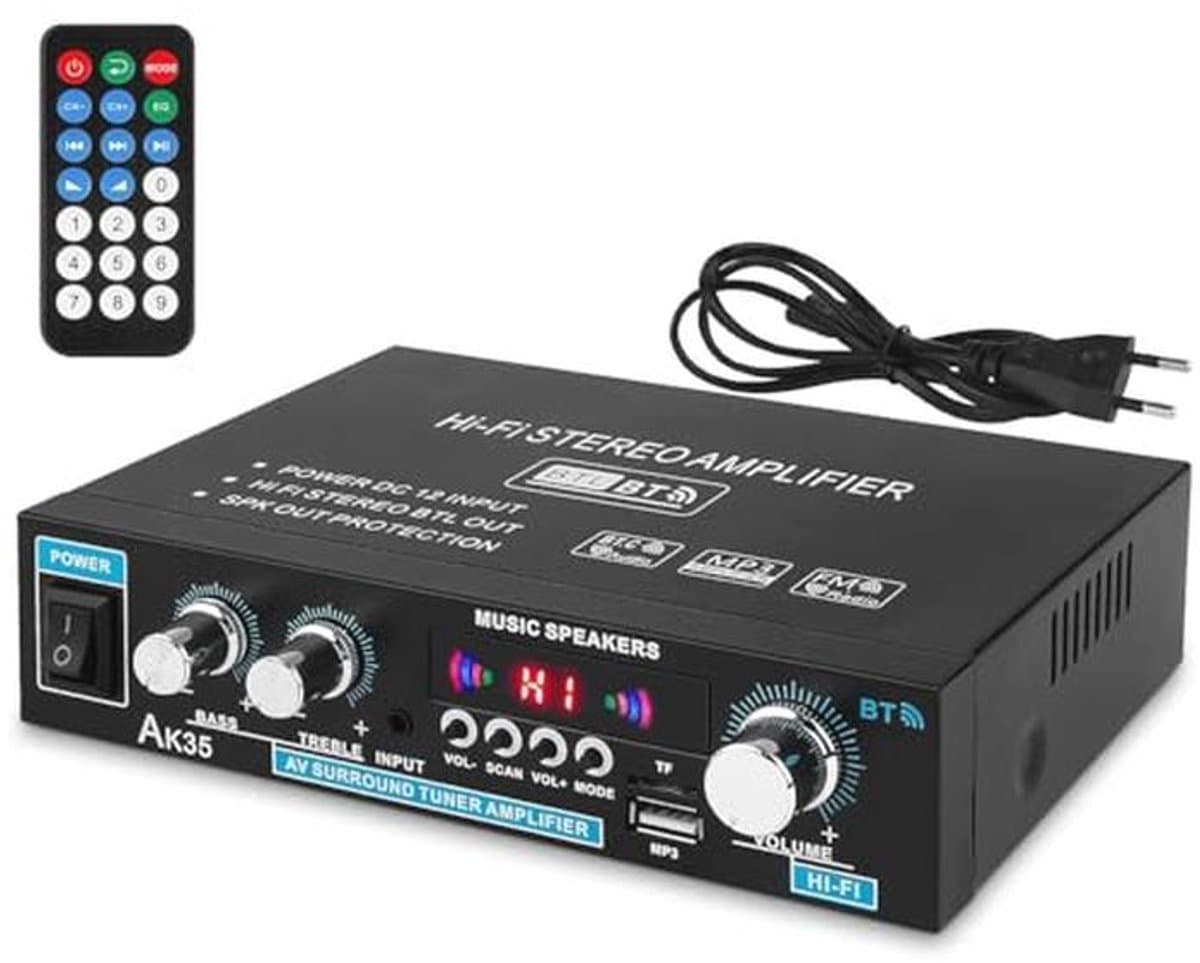 2-kanaals mini hifi stereo versterker met digitale eindversterker en bas/tone regeling voor pc en thuisbioscoop — afbeelding 1