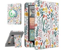 Magnetische hoes voor 7" / 6.8" e-reader - Bloemenpatroon - Compatibel met draadloos opladen iPhone en Samsung - Geschikt voor Kindle Paperwhite Signature Edition - Met Kleurenfilter