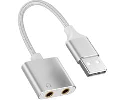 Externe USB-geluidskaart met 3,5 mm stereo-adapter, lijningang/uitgang, compatibel met hoofdtelefoon-, headset- en microfoonadapters, geschikt voor Windows- en Linux-systemen - wit.