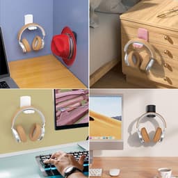 Opvouwbare Universele Hoofdtelefoonhouder - Zelfklevende Haak voor Bureau, Muur of Kast - Zacht Siliconen — thumbnail 3