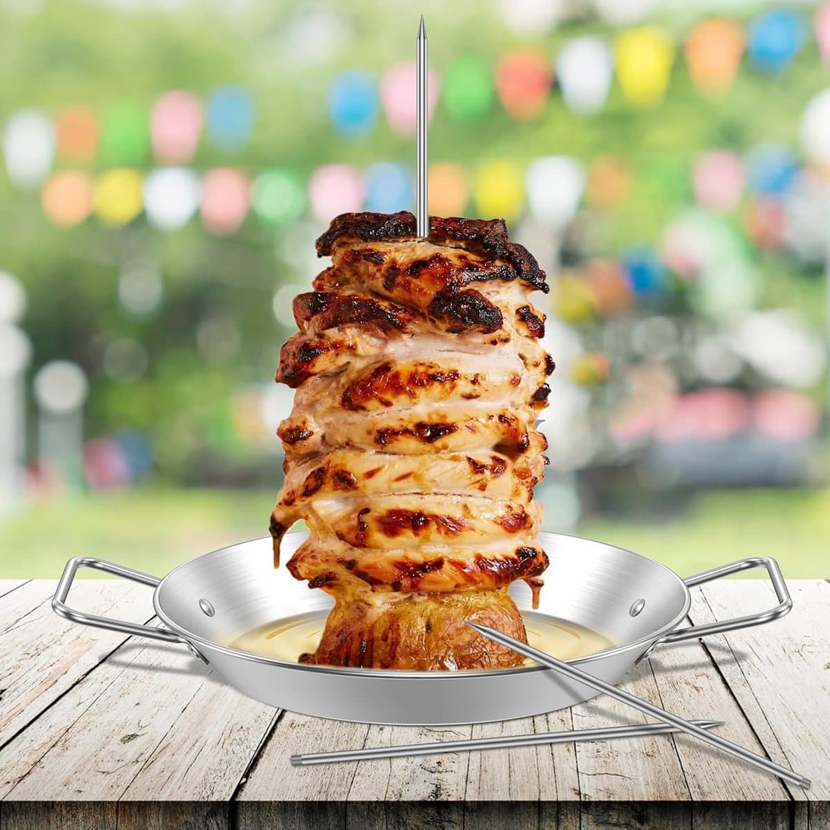 Verticale Vleesspies Set – Roestvrijstalen Rotisseriestandaard met 3 Verstelbare Spiesen (20/25/30 cm) voor Oven, Airfryer en BBQ — afbeelding 1