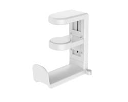 Hoofdtelefoonhouder met een 360° draaibare hoofdtelefoonaansluiting, geschikt voor hoofdtelefoons, bureauhouders en meer. Wit (51,5*102*115 mm).