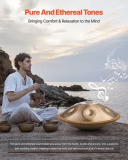 VEVOR Handpan Drum, 55 cm, 9-Toons Stalen Tongtrommel, 432 Hz, D Mineur, met Geweven Randbescherming, 2 Stokken & Draagtas, Kleurvast Percussie-Instrument voor Professionele Uitvoeringen — thumbnail 5
