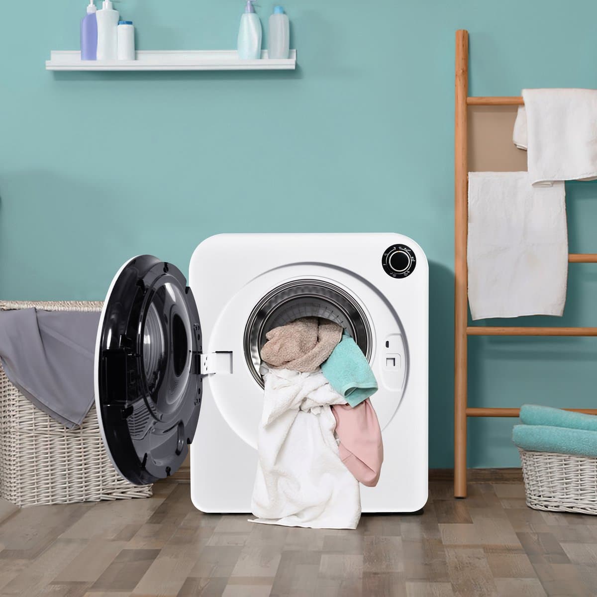 Re-purelife® Compacte Wasdroger met Afvoer voor Kleine Ruimtes - 3 kg Capaciteit - 5 Programma's - Energieklasse G - Geschikt voor Opbouw of Opstelling - Stille Werking - 49x39x59 cm - Wit — afbeelding 1