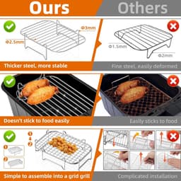 2-delige Airfryerrek - Stapelbaar airfryerrek - Roestvrijstalen airfryerrek - Hittebestendig - Airfryeraccessoires - 20,2*13,1*5,4 cm - Geschikt voor het braden van kip, friet, kipnuggets, enz. - Zilver — thumbnail 6