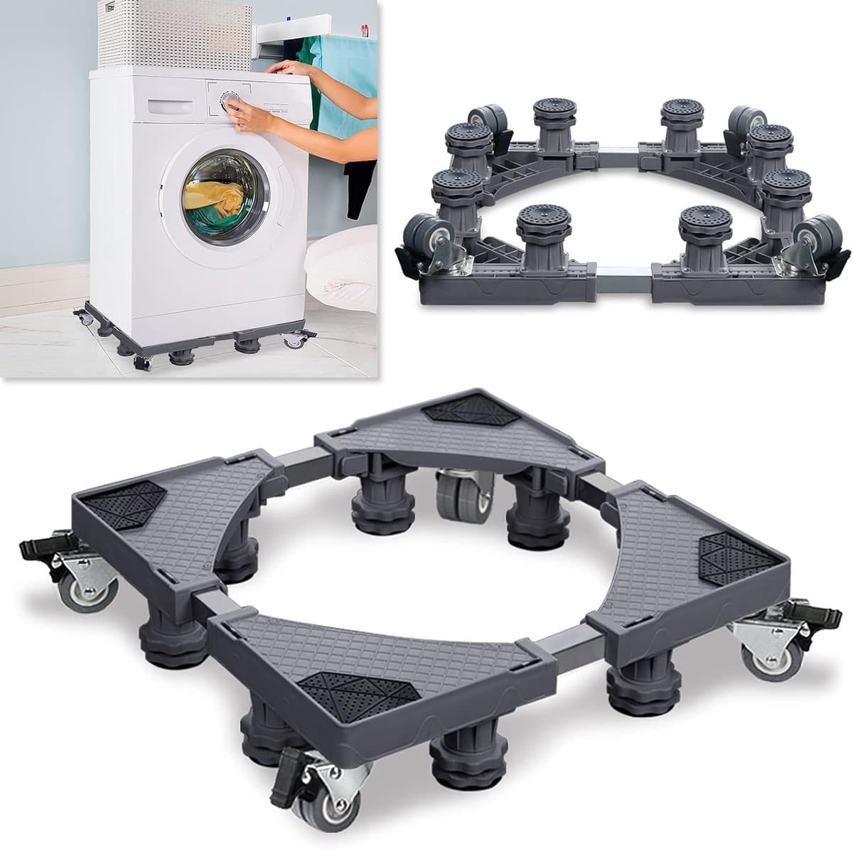 Verstelbaar Onderstel voor Wasmachine met 8 Poten en Wielen - Anti-trilling — afbeelding 1