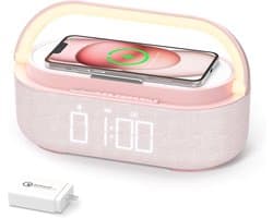 Bluetooth Speaker met Draadloze Oplader, FM-Radio en Dimbaar Nachtlampje